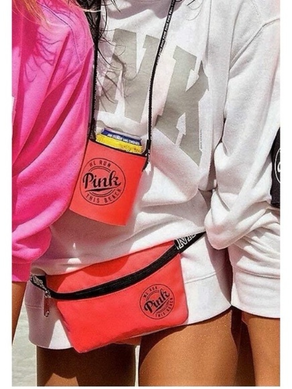 PINK Victoria's Secret Neon Coral Pink Coozie & Waist Fanny Bag Set NWOT